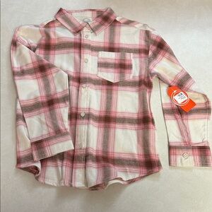 Wonder Nation Pink and Brown Plaid Button Down Shirt